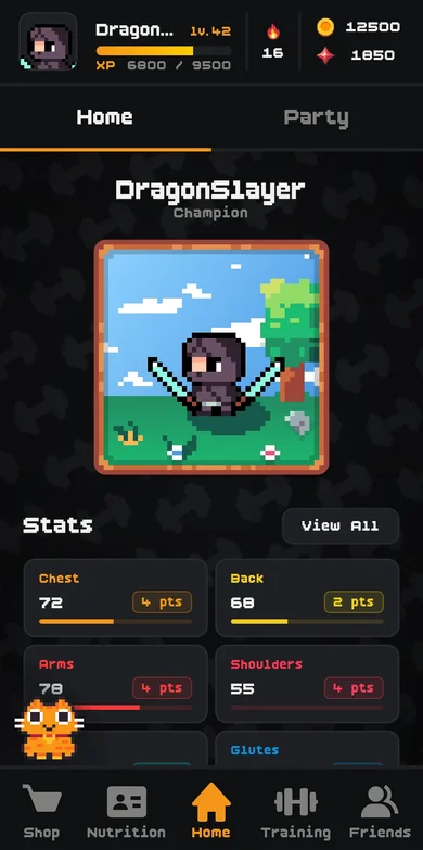 GymRPG home screen